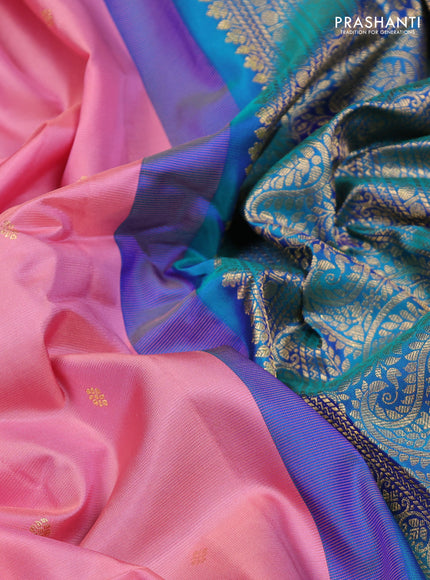 Pure gadwal silk saree light pink and dual shade of blue with zari woven buttas and zari woven border