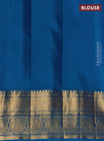 Pure gadwal silk saree magenta pink and cs blue with zari woven buttas and temple design zari woven border