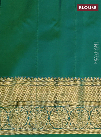 Pure gadwal silk saree deep purple and dual shade of teal green with zari woven buttas and temple design zari woven border