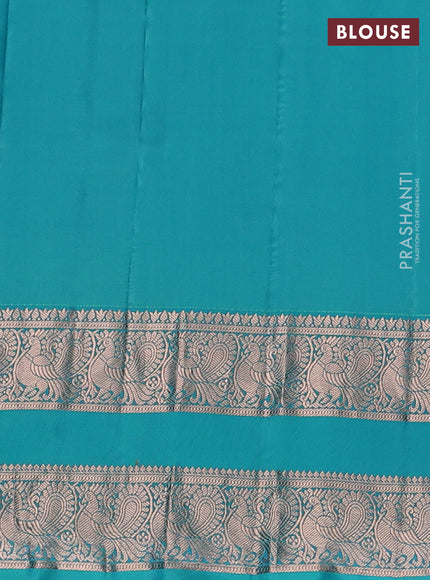 Pure gadwal silk saree pastel pink and teal blue with allover zari stripe pattern and rettapet zari woven border