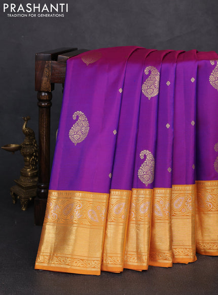 Pure gadwal silk saree purple and mustard yellow with zari woven buttas and rich zari woven border