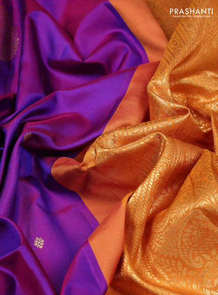 Pure gadwal silk saree purple and mustard yellow with zari woven buttas and rich zari woven border