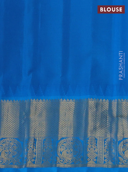 Pure gadwal silk saree yellow and cs blue with zari woven buttas and temple design zari woven border