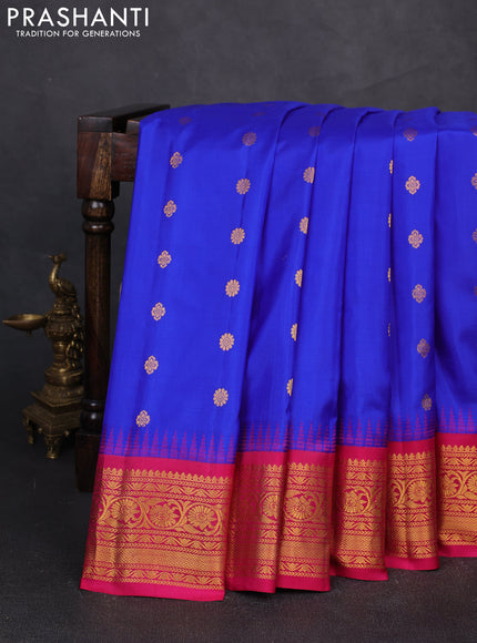 Pure gadwal silk saree blue and purple with zari woven buttas and temple design zari woven border