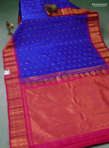 Pure gadwal silk saree blue and purple with zari woven buttas and temple design zari woven border