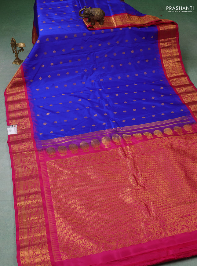 Pure gadwal silk saree blue and purple with zari woven buttas and temple design zari woven border
