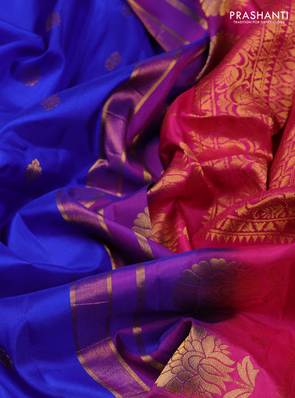 Pure gadwal silk saree blue and purple with zari woven buttas and temple design zari woven border