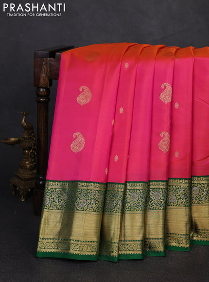 Pure gadwal silk saree dual shade of pink and green with zari woven buttas and rich zari woven border