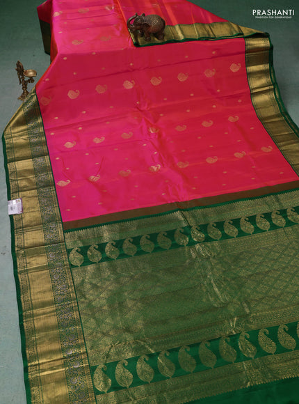 Pure gadwal silk saree dual shade of pink and green with zari woven buttas and rich zari woven border