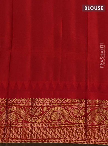 Pure gadwal silk saree deep purple and red with zari woven buttas and temple design zari woven border
