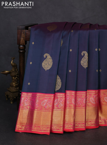 Pure gadwal silk saree dual shade of bluish purple and dual shade of pinkish orange with zari woven buttas and zari woven border