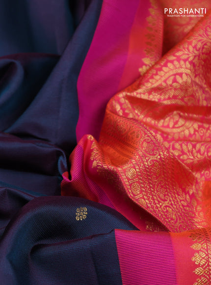 Pure gadwal silk saree dual shade of bluish purple and dual shade of pinkish orange with zari woven buttas and zari woven border