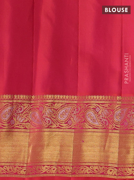 Pure gadwal silk saree dual shade of bluish purple and dual shade of pinkish orange with zari woven buttas and zari woven border