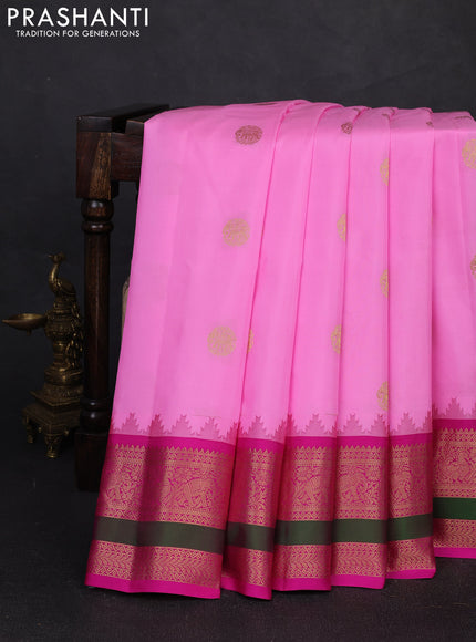Pure gadwal silk saree light pink and pink with zari woven buttas and temple design zari woven border