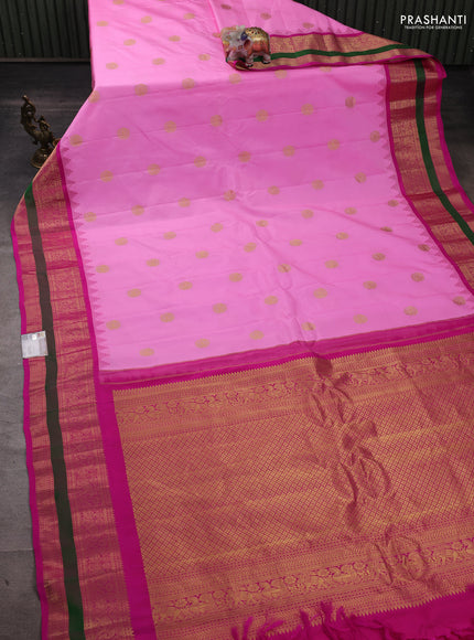 Pure gadwal silk saree light pink and pink with zari woven buttas and temple design zari woven border