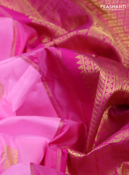 Pure gadwal silk saree light pink and pink with zari woven buttas and temple design zari woven border