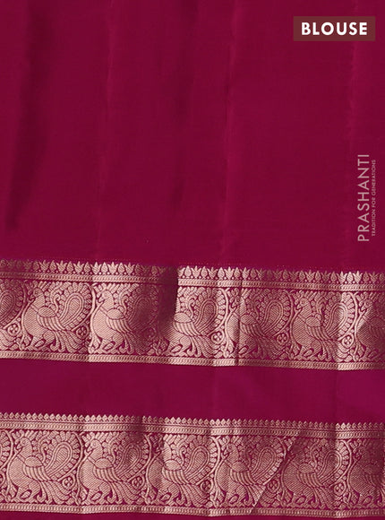 Pure gadwal silk saree teal green and purple with allover zari stripe pattern and rettapet zari woven border