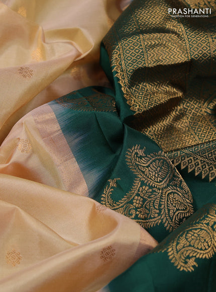 Pure gadwal silk saree cream and green with zari woven buttas and temple design zari woven border