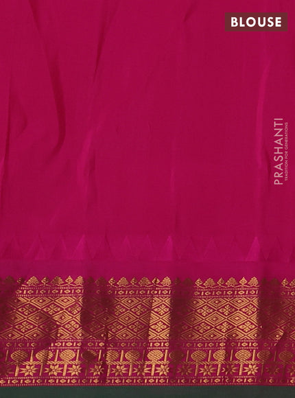 Pure gadwal silk saree pale yellow and magenta pink with zari woven buttas and temple design zari woven border