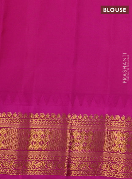 Pure gadwal silk saree mango yellow and pink with zari woven buttas and temple design zari woven border