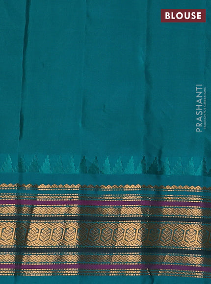 Pure gadwal silk saree lime yellow and teal green with zari woven buttas and temple design zari woven border