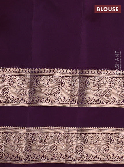 Pure gadwal silk saree orange and deep purple with allover zari stripe pattern and rettapet zari woven border