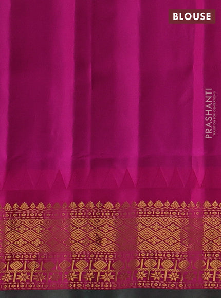Pure gadwal silk saree bottle green and pink with zari woven muniya buttas and temple design zari woven border