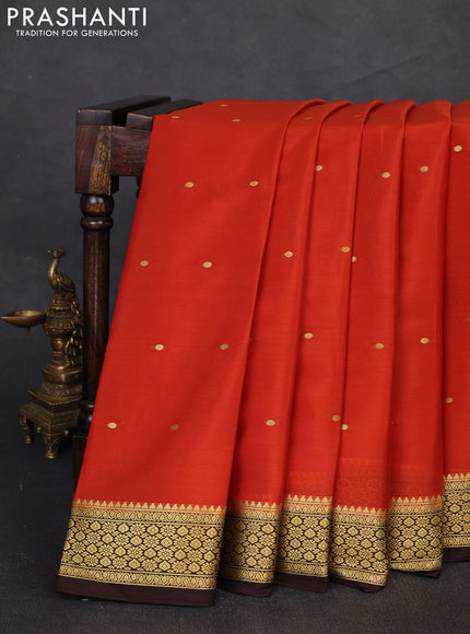 Pure mysore silk saree rustic orange and coffee brown with zari woven buttas and zari woven border
