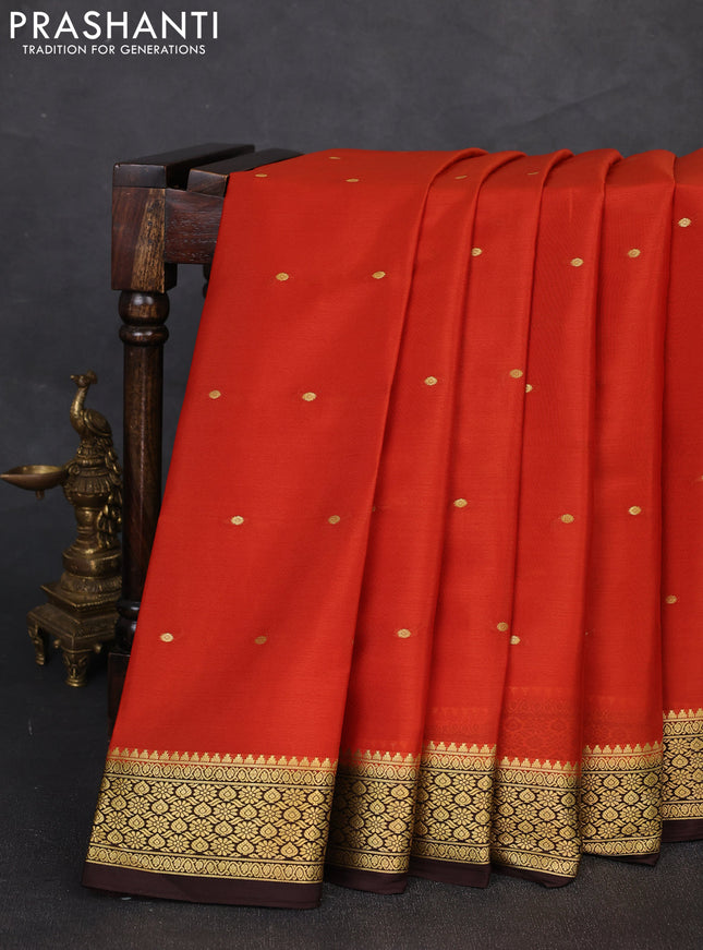 Pure mysore silk saree rustic orange and coffee brown with zari woven buttas and zari woven border