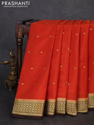 Pure mysore silk saree rustic orange and coffee brown with zari woven buttas and zari woven border