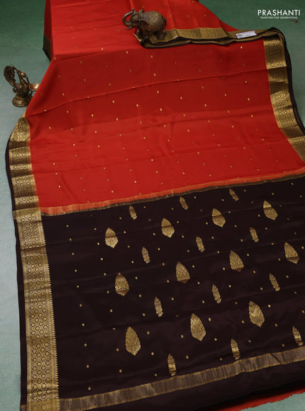 Pure mysore silk saree rustic orange and coffee brown with zari woven buttas and zari woven border