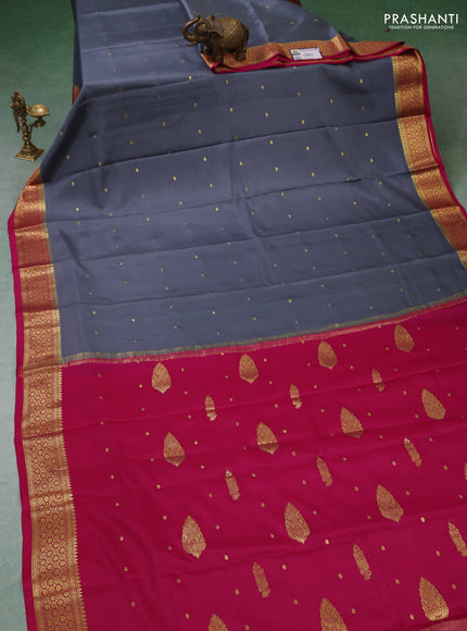 Pure mysore silk saree grey and pink with zari woven buttas and zari woven border