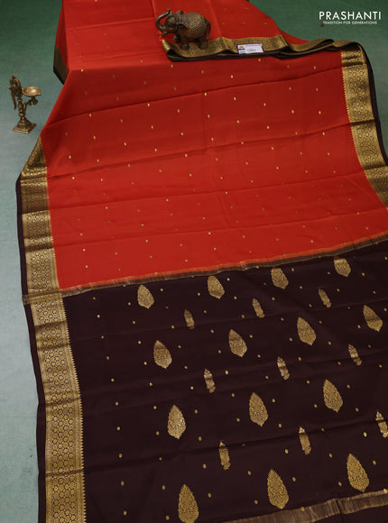 Pure mysore silk saree rust shade and coffee brown with zari woven buttas and zari woven border