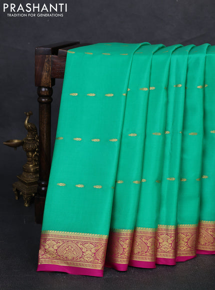 Pure mysore silk saree teal green and pink with zari woven buttas and zari woven border