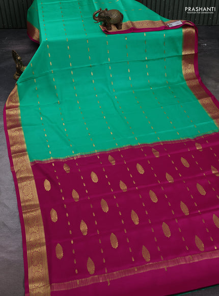 Pure mysore silk saree teal green and pink with zari woven buttas and zari woven border