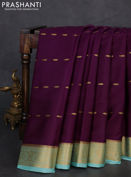 Pure mysore silk saree purple and teal blue with zari woven buttas and zari woven border