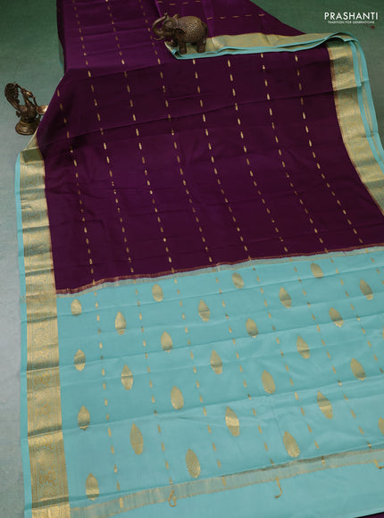 Pure mysore silk saree purple and teal blue with zari woven buttas and zari woven border