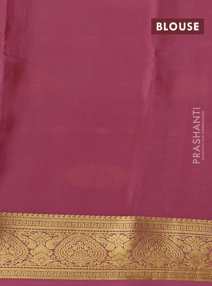 Pure mysore silk saree bottle green and mauve pink with zari woven buttas and zari woven border