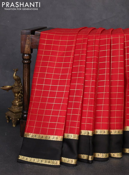 Pure mysore silk saree red and black with allover zari woven checked pattern and rettapet zari woven border