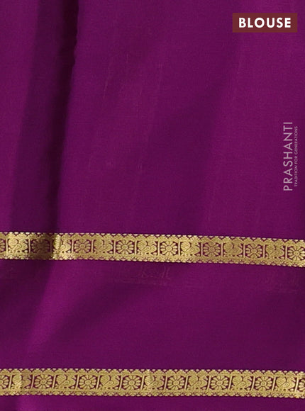 Pure mysore silk saree bottle green and purple with allover zari woven checked pattern and rettapet zari woven border