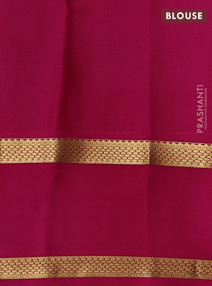 Pure mysore silk saree bottle green and pink with allover zari woven checked pattern and rettapet zari woven border