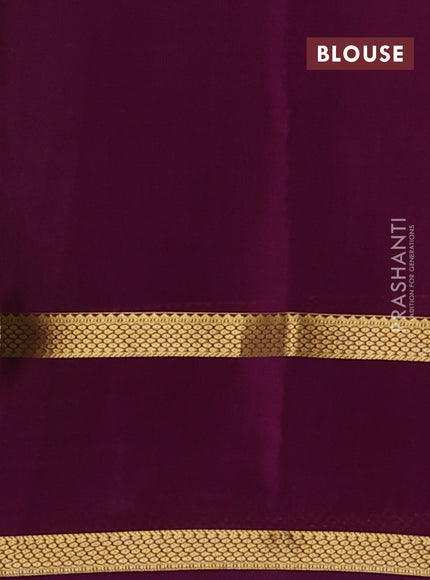 Pure mysore silk saree pista green and purple with allover zari woven checked pattern and rettapet zari woven border