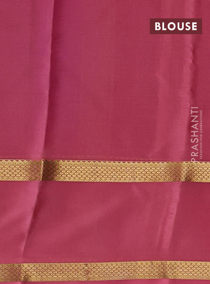 Pure mysore silk saree blue and peach pink with allover zari woven checked pattern and rettapet zari woven border