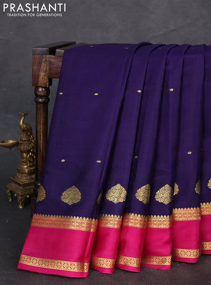 Pure mysore silk saree deep violet and pink with zari woven buttas and rettapet zari woven border
