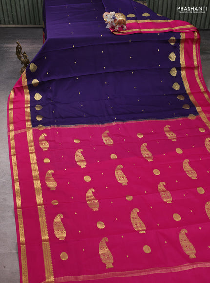 Pure mysore silk saree deep violet and pink with zari woven buttas and rettapet zari woven border