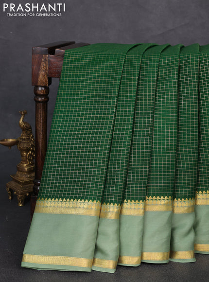 Pure mysore silk saree bottle green and pastel green with allover zari woven checked pattern and rettapet zari woven border