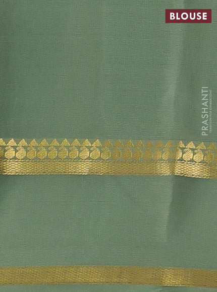 Pure mysore silk saree bottle green and pastel green with allover zari woven checked pattern and rettapet zari woven border