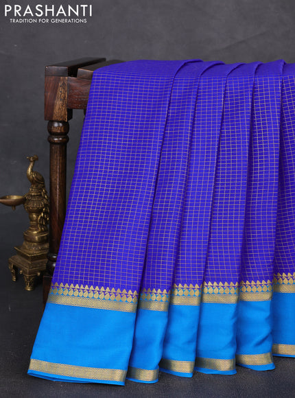 Pure mysore silk saree royal blue and cs blue with allover zari woven checked pattern and rettapet zari woven border