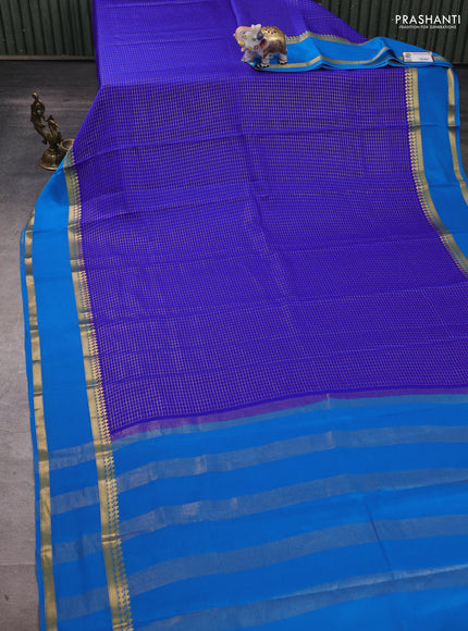 Pure mysore silk saree royal blue and cs blue with allover zari woven checked pattern and rettapet zari woven border