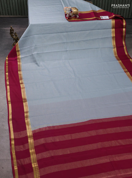 Pure mysore silk saree grey and dark magenta pink with allover zari woven checked pattern and zari woven border